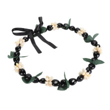 Collier lei noir en noix de kukui 80,5 cm/32 po 25 cm