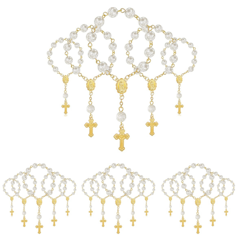 Lot de 60 mini chapelets et perles acryliques pour baptême 2