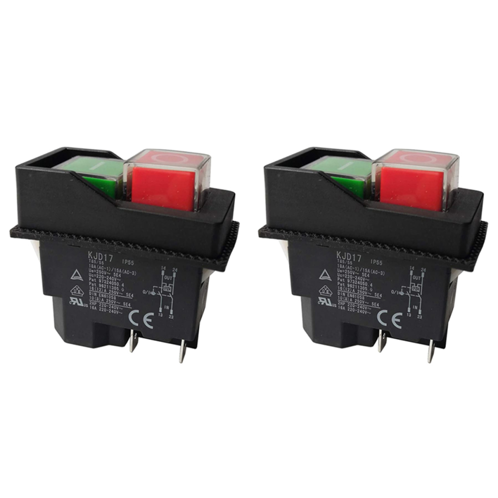 2X Electromagnetic Switches Pushbutton For Garden Tools Kjd17 220V 4 P 4852109595194