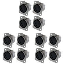 XLR Female Jack 3 Pin - Panel Mount Jacks D Series Size XLR-F 12 PACK