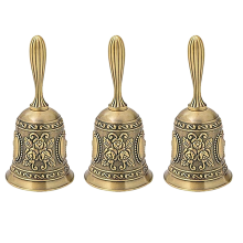 3X Hand Glocke, Metall Ton Halten Service Anruf Glocke Desktop Tee Abendessen Gam