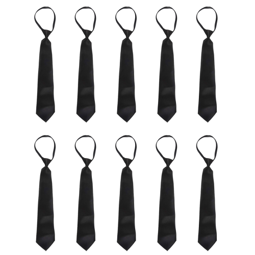 10X Heren Effen Zwarte Polyester Rits Stropdas Gladde Rits Stropdas 1