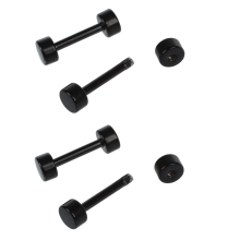 2 pares de pendientes de barra de acero de titanio para hombre, 4 mm, color negro