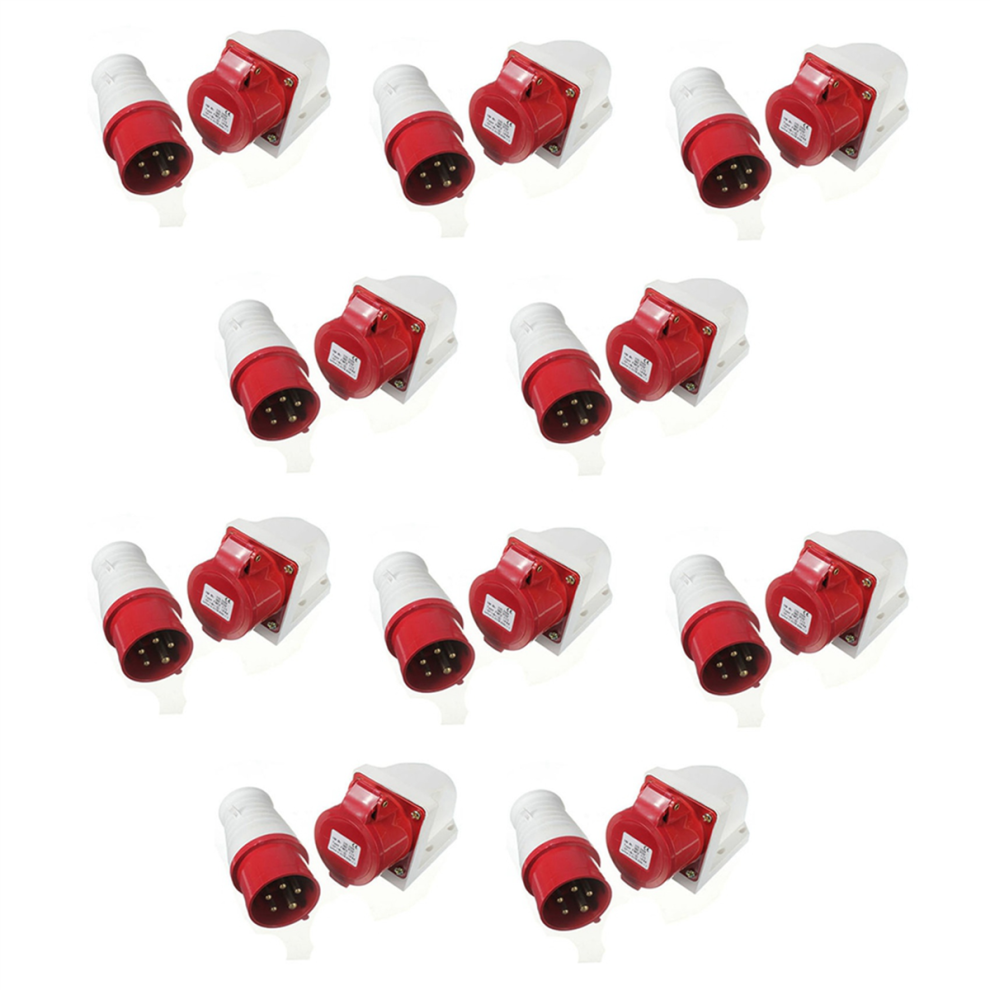 10X 16 Amp 5 Pin Plug & Socket Weatherproof Ip44 3 Phase 380-415V 3P + 4852109511835