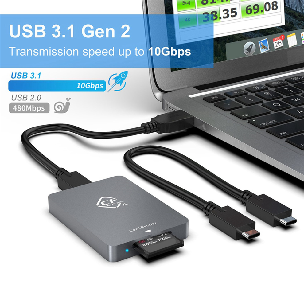2X Cfexpress Type A Card Reader Usb3.1 Gen2 Adapter 10Gbps For Xp With 4852109512627