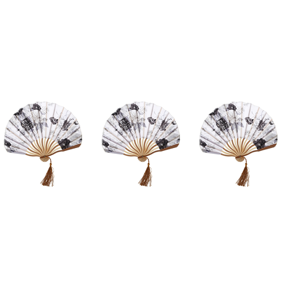 Torribaly 3X Chinese Gray Peony Blossom Fabric Bamboo Folding Dancing Hand Fan W