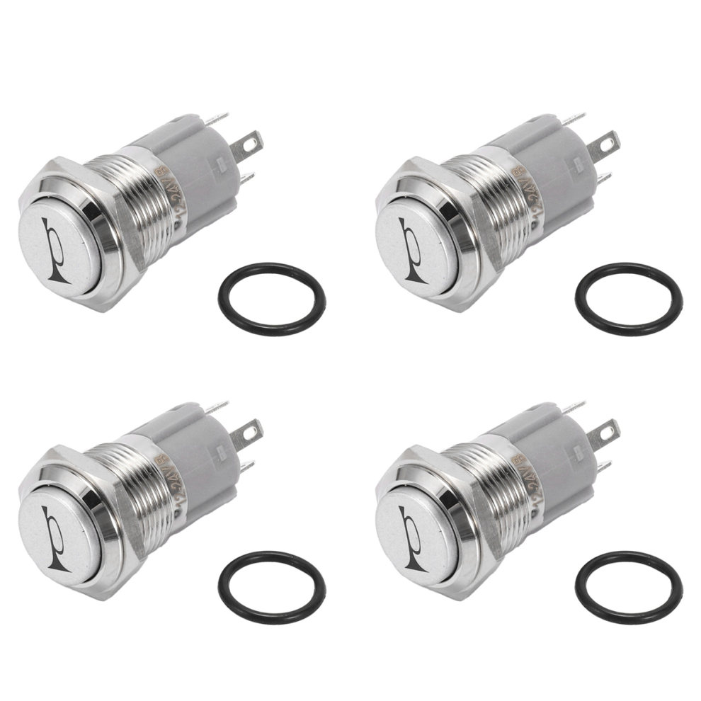 4X 12V 16Mm Car Led Momentary Horn Button Metal Switch Push Light/Blue 4852109515208