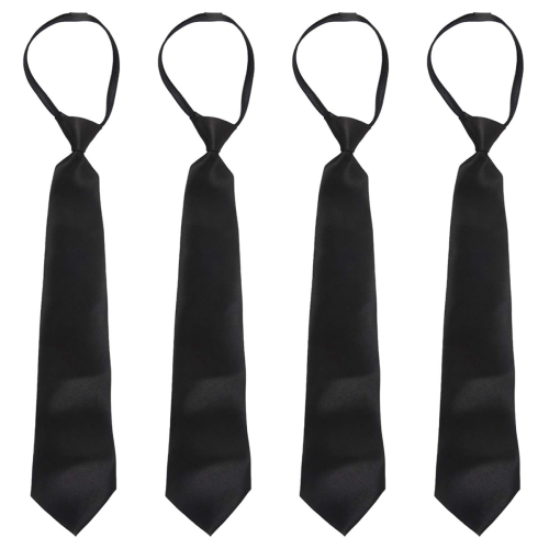4X Heren Effen Zwarte Polyester Rits Stropdas Gladde Rits Stropdas