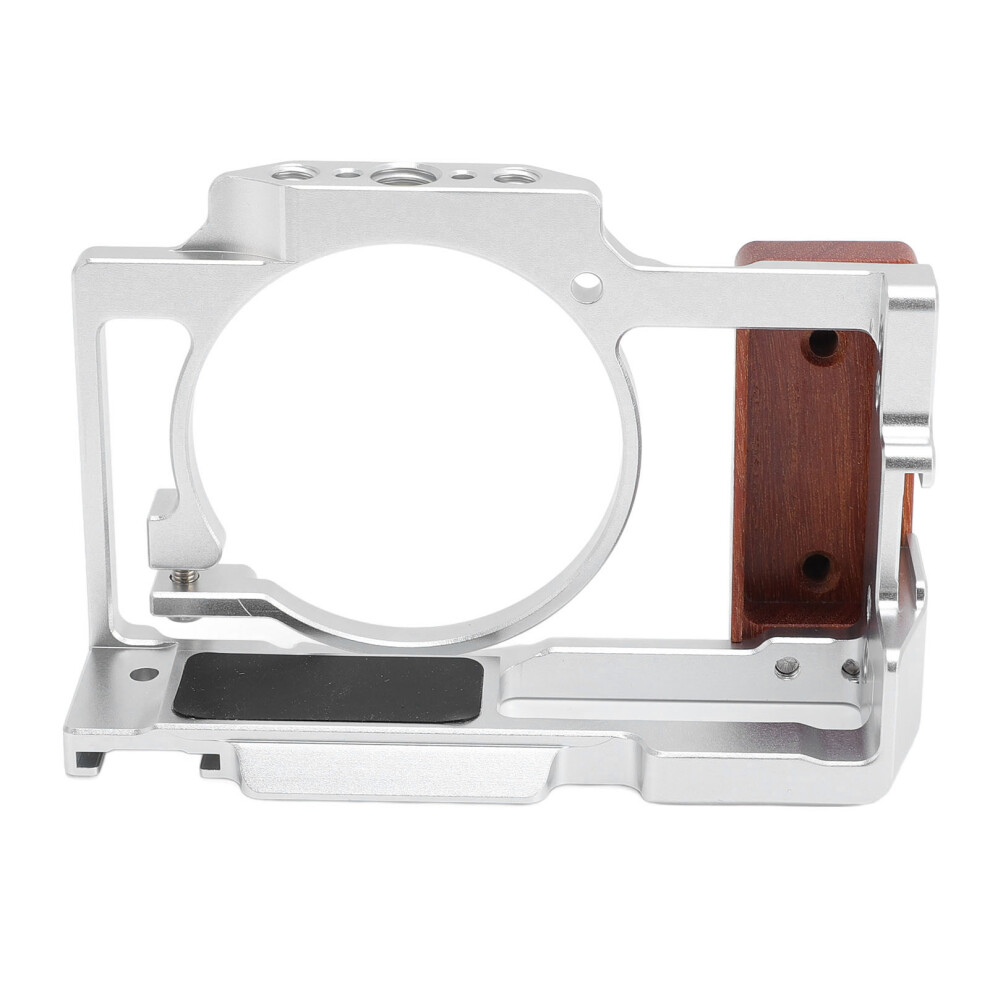Aluminum Camera Cage For Zv1 With Wooden Grip & Cold Shoe Mount, Silver 8431335167236