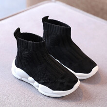 Baby-Strick-Sockenschuhe Kleinkind-Casual-Weiche, atmungsaktive Laufschuhe Hochfront Sneakers Schwarz Größe 26 Innere Länge 16 cm