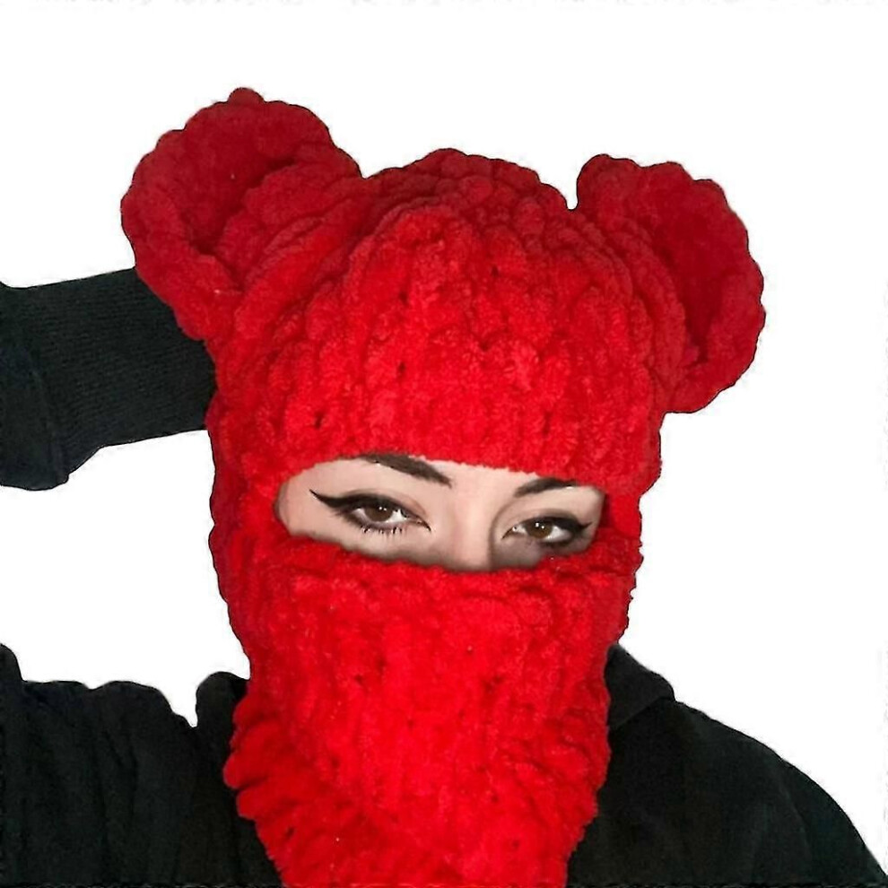 (Grand rouge) Halloween Cagoule Oreille d'ours Chapeau Écharpe Oreille d'ours Cagoule Mascarade Halloween