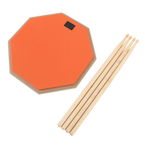 12in Silent Rubber Practice Drum Pad Set with 2 Pairs Drumsticks - Orange