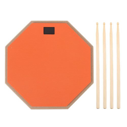 12in Silent Rubber Practice Drum Pad Set with 2 Pairs Drumsticks - Orange 2
