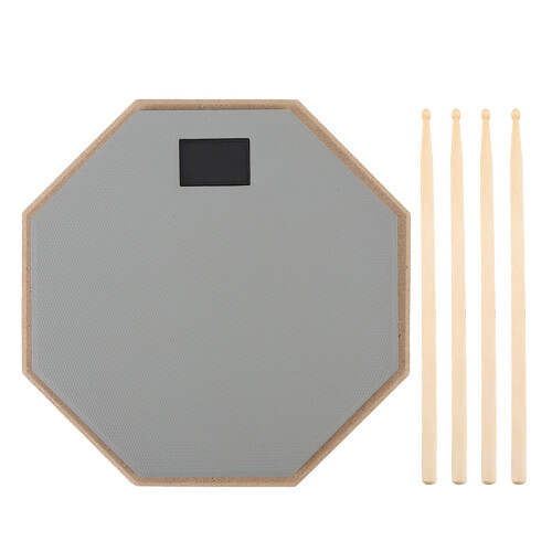12in Silent Rubber Practice Drum Pad Set with 2 Pairs Drumsticks – Gray 2