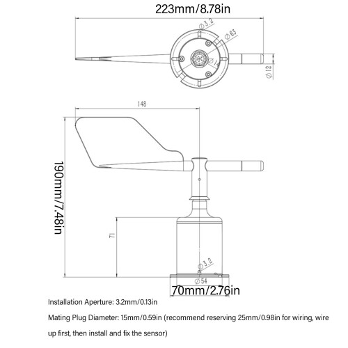 360 Wind Direction Sensor DC5V All-Round, IP64, 223x190x70mm 1