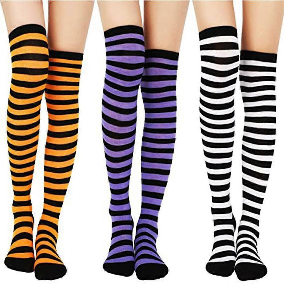 (d)3 paires de chaussettes d'Halloween, chaussettes hautes, bas longs au-dessus du genou, chaussettes