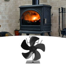 Heat Powered Fireplace Fan, 5 Blades, Aluminum Alloy, Black