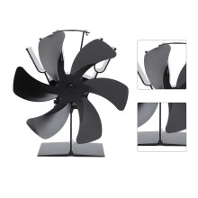 Vertical Stove Fan 6 Blades Aluminium Alloy Heat Powered Fireplace Fan Black