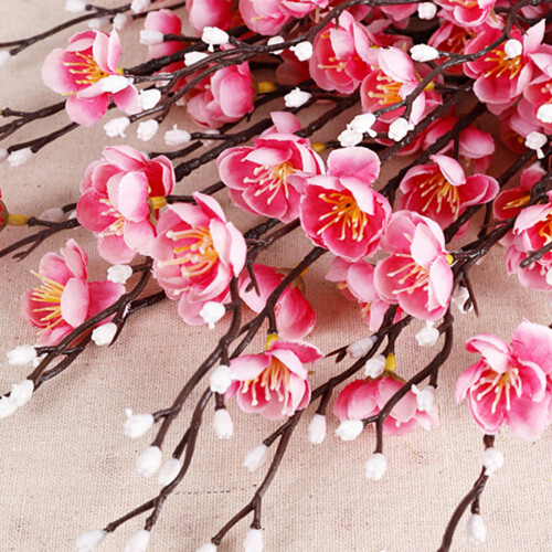 Rama mini de flor de ciruelo artificial de seda rosa 55 cm 2