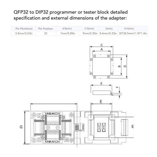 Socket de test PCB QFP32 vers DIP32, à pas de 2,54 mm, 32 broches 1