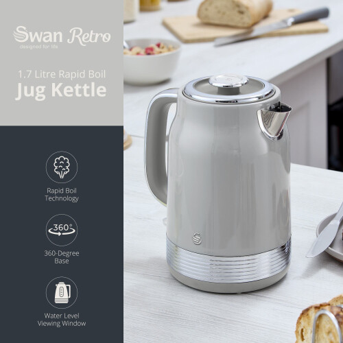 Swan Swan Retro Revive Grey Jug Kettle & 4 Slice Toaster Retro Kitchen Set 1