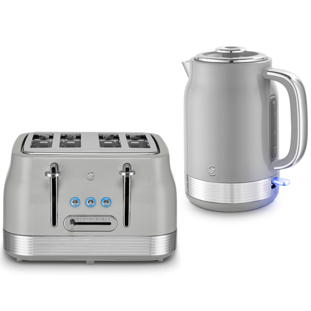 Swan Retro Revive Grey Jug Kettle & 4 Slice Toaster Retro Kitchen Set-image-OPC-PJDKKTS-NEW
