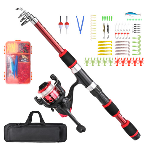 Set canna telescopica e mulinello da spinning 44cm/173cm rosso 2