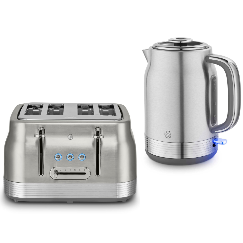 Swan Retro Revive Stainless Steel Jug Kettle & 4 Slice Toaster Silver