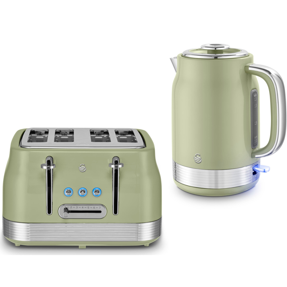 Swan Retro Revive Green Jug 1.7L Kettle & 4 Slice Toaster Kitchen Set-image-OPC-PJDKMJG-NEW