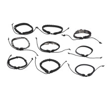 9 Stück Geflochtene PU-Leder-Armbänder – Mehrlagig