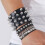 Set da 6 braccialetti neri in PU con borchie, regolabili 3