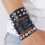 Set da 6 braccialetti neri in PU con borchie, regolabili 6