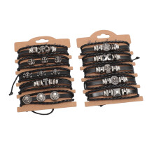 Bracelet en cuir PU Skull Rock pour homme taille réglable