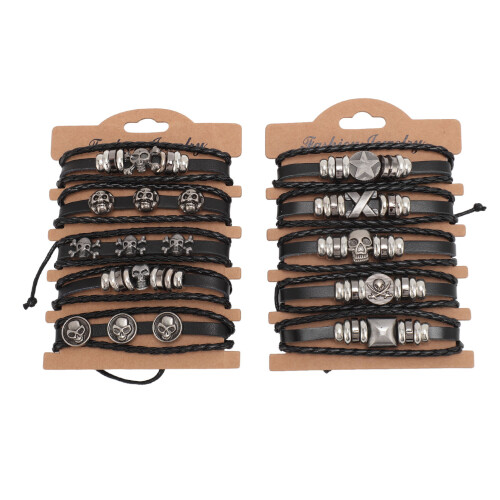 Pulsera Skull Rock para hombre de cuero PU ajustable 1
