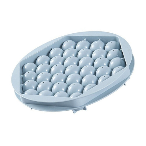 Runde Eiswürfelform 37 Mulden 16x16x3 cm blauer Deckel