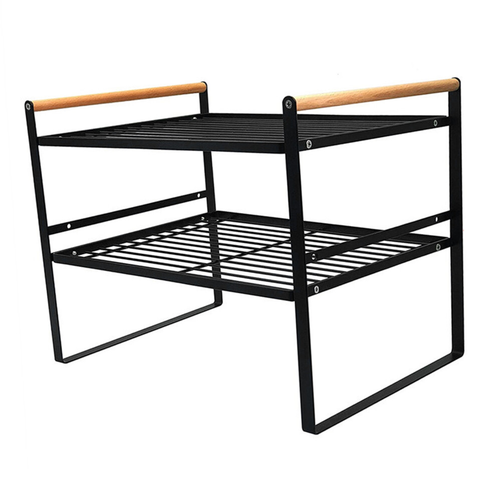 2 Tier Kitchen Storage Rack Black Double Layer Non Slip Shelf Organizer-image-OPC-PJDKPMZ-NEW