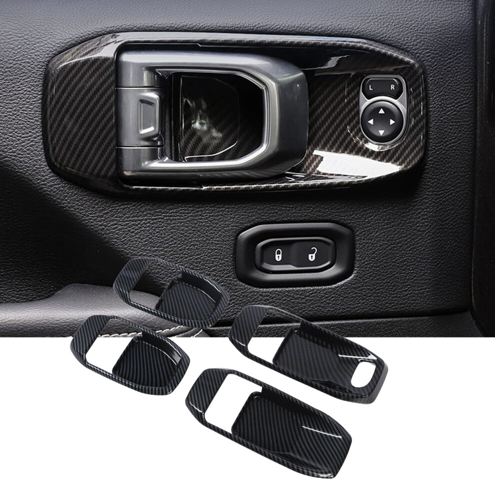 4Pcs Carbon Fiber Door Handle Bowl Cover Trim For Jl Jlu Jt 2018-2025 Black 4101335220159