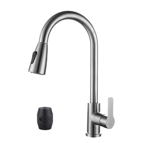 Stainless Steel Kitchen Faucet with Pull Down Sprayer, Ceramic Valve, 0.8MPa 1