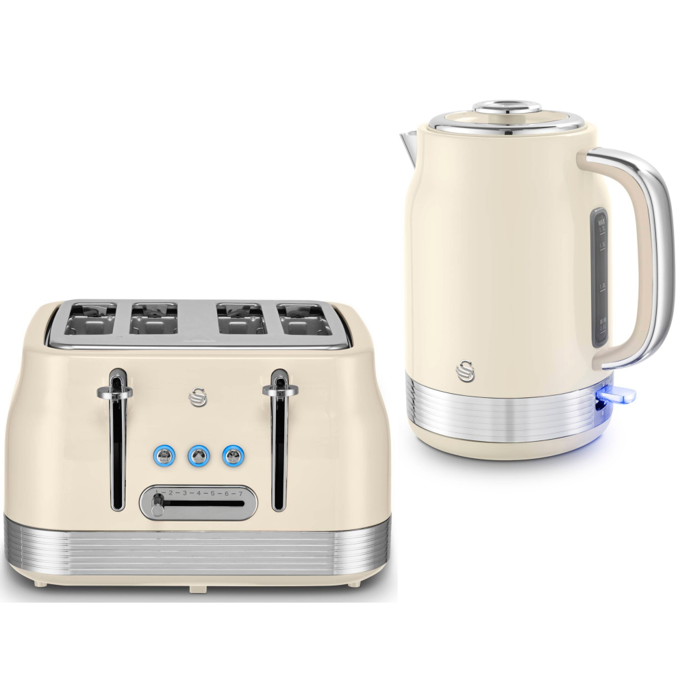 Swan Retro Revive Chantilly Jug Kettle & 4 Slice Toaster Set Cream
