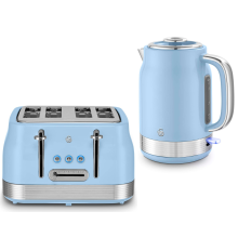 Swan Retro Revive Blue Jug 1.7L Kettle & 4 Slice Toaster Kitchen Set