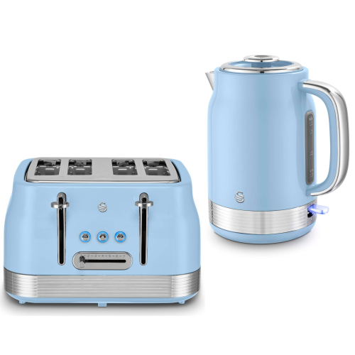 Swan Swan Retro Revive Blue Jug 1.7L Kettle & 4 Slice Toaster Kitchen Set