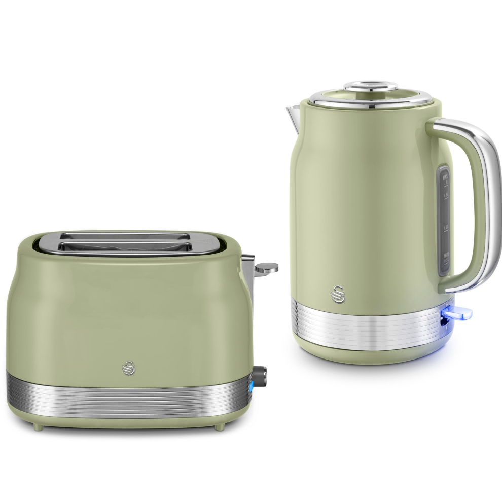 Swan Retro Revive Jug Kettle & 2 Slice Toaster Kitchen Set Green