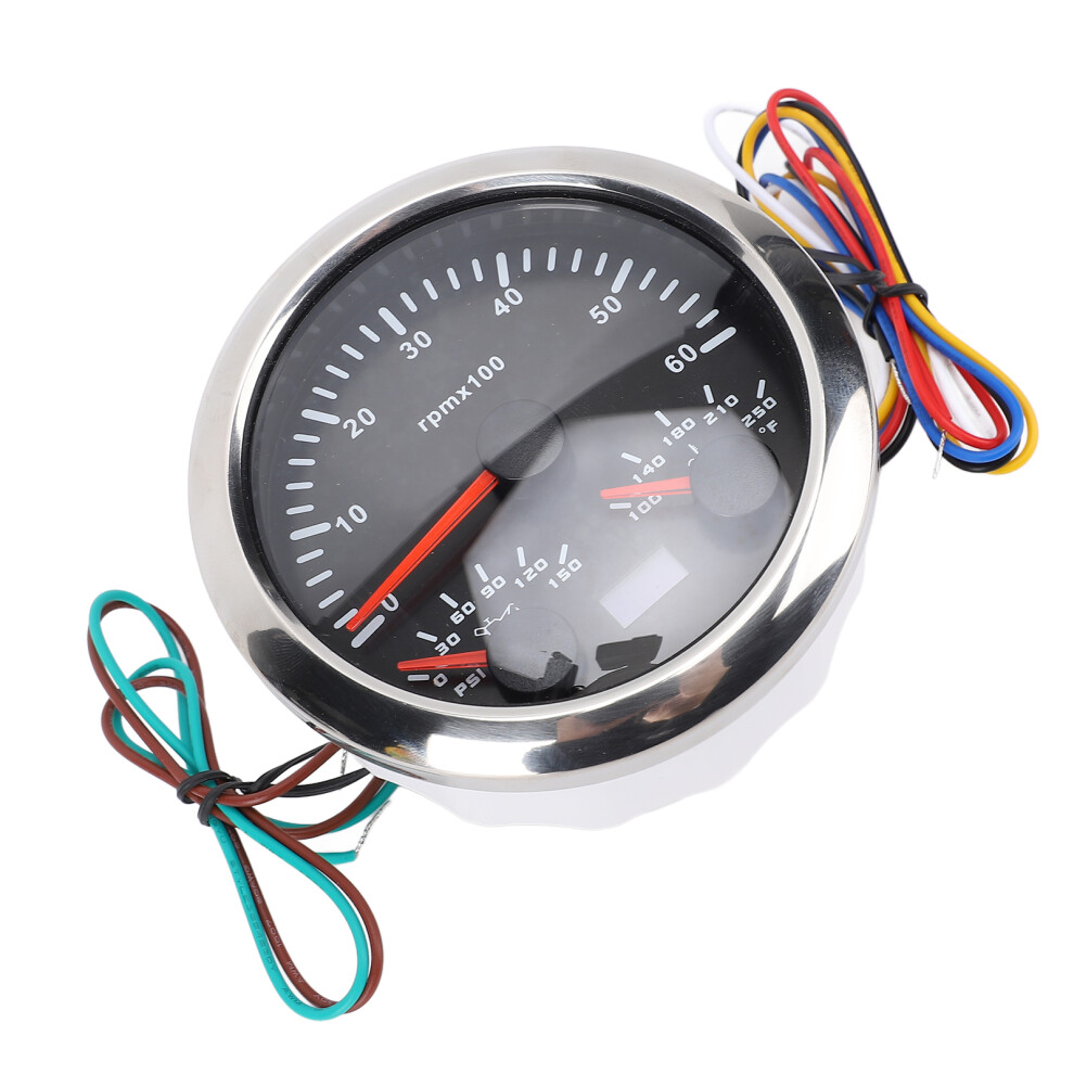 3 In 1 Tachometer Oil Pressure Water Temp Gauge 3 3/8In 7 Colors Black 7891335233217