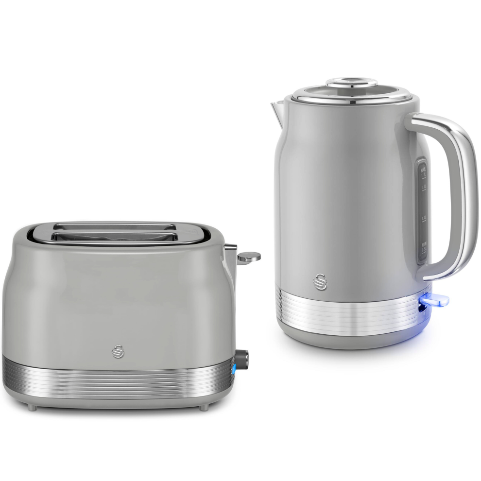 Swan Retro Revive Grey Jug Kettle & 2 Slice Toaster Kitchen Set-image-OPC-PJDKXRZ-NEW