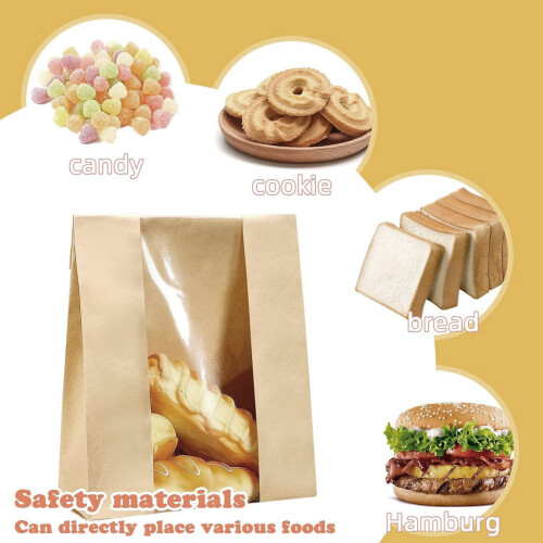 Sacchetti per pane in carta kraft gialla con finestra, 50 pezzi 2