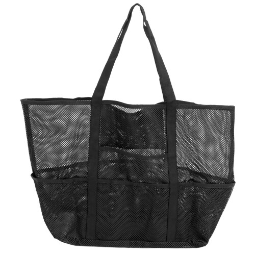 Large Waterproof Mesh Beach Bag 8 Pockets, 42x38x20cm, Black 2