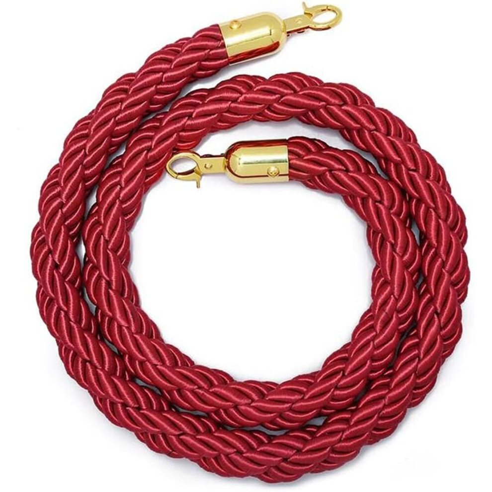 Barrier Cord Twisted Stake Rope Velvet Barrier Rope With Polished Gold Carabiner, Red Carpet, 3.3 Ft / 100 Cm, Red 6276012239248