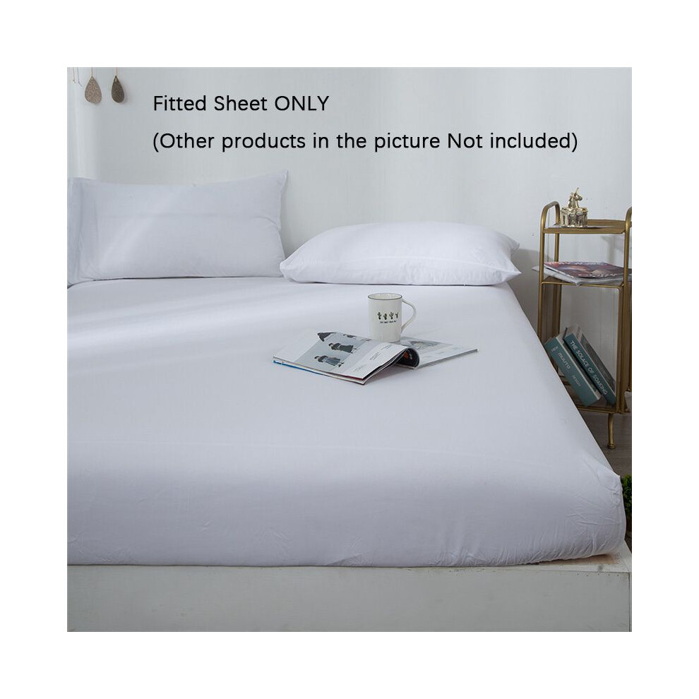 (White-Fitted Sheet,King-150x200+25cm)Drap housse profond 1525 cm taie d'oreiller draps de lit simple double king couleur unie