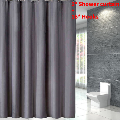 (Dark Gray, 220x180cm) Solid Waterproof Color Polyester Shower Curtain Hooks Set Decor Bathroom For