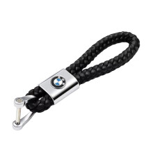 (Black) Leather Car Woven Keychain Bmw Logo Metal Key Chain Holder Bag Accessories Decor